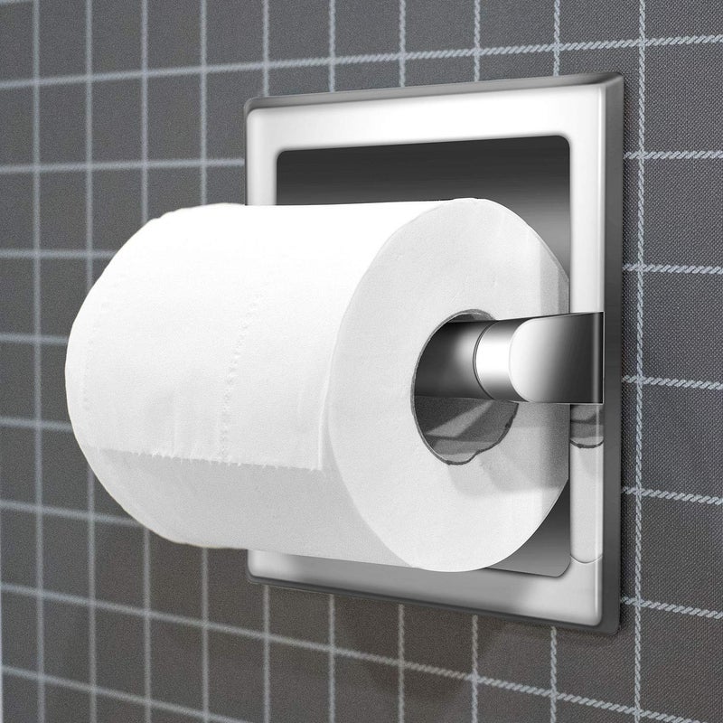 POKIM Smack Polished Chrome Recessed Toilet Paper Holder, Bathroom Wall Mount Recessed Toilet Tissue Roll Paper Holder Include Rear Mounting Bracket - Image 2